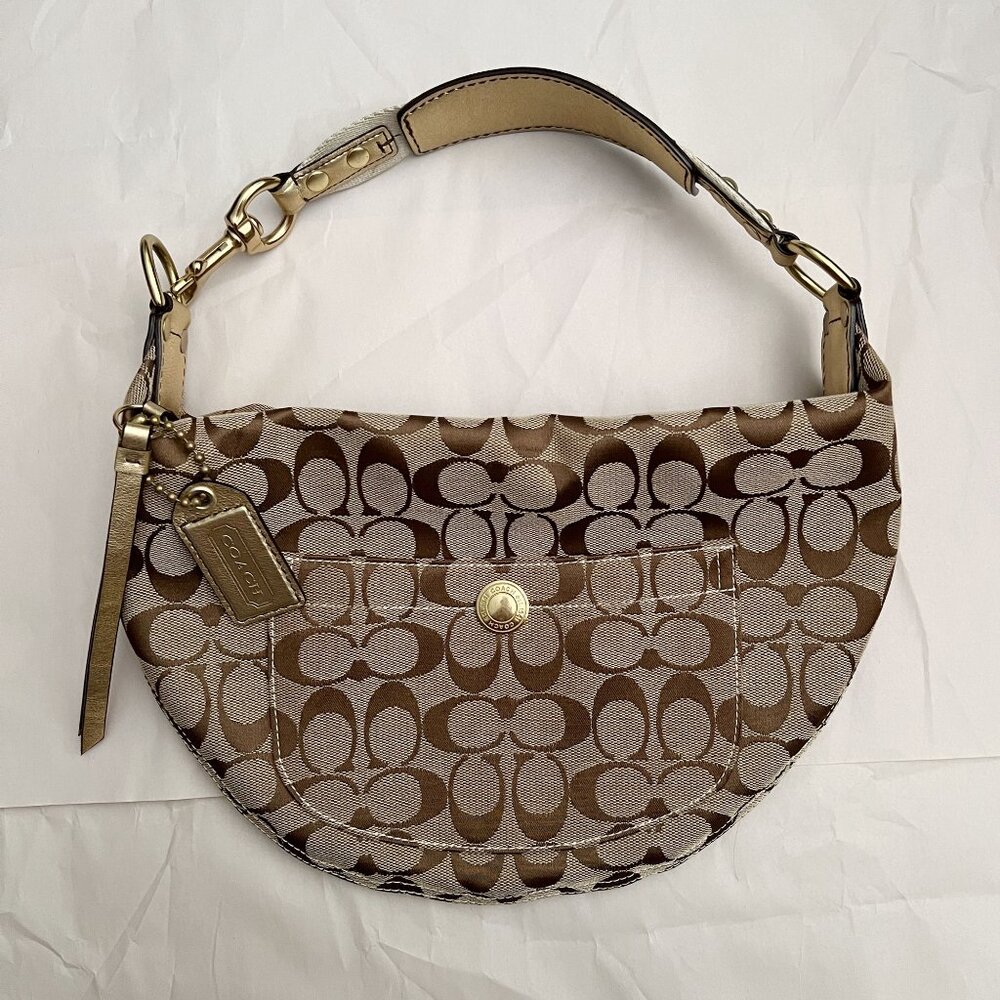 COACH Hampton Gold Signature Canvas Hobo Shoulder Bag